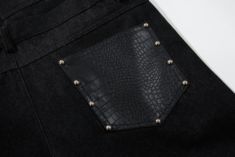 EAC–Dual-Waist Leather Panel Wide-Leg Jeans