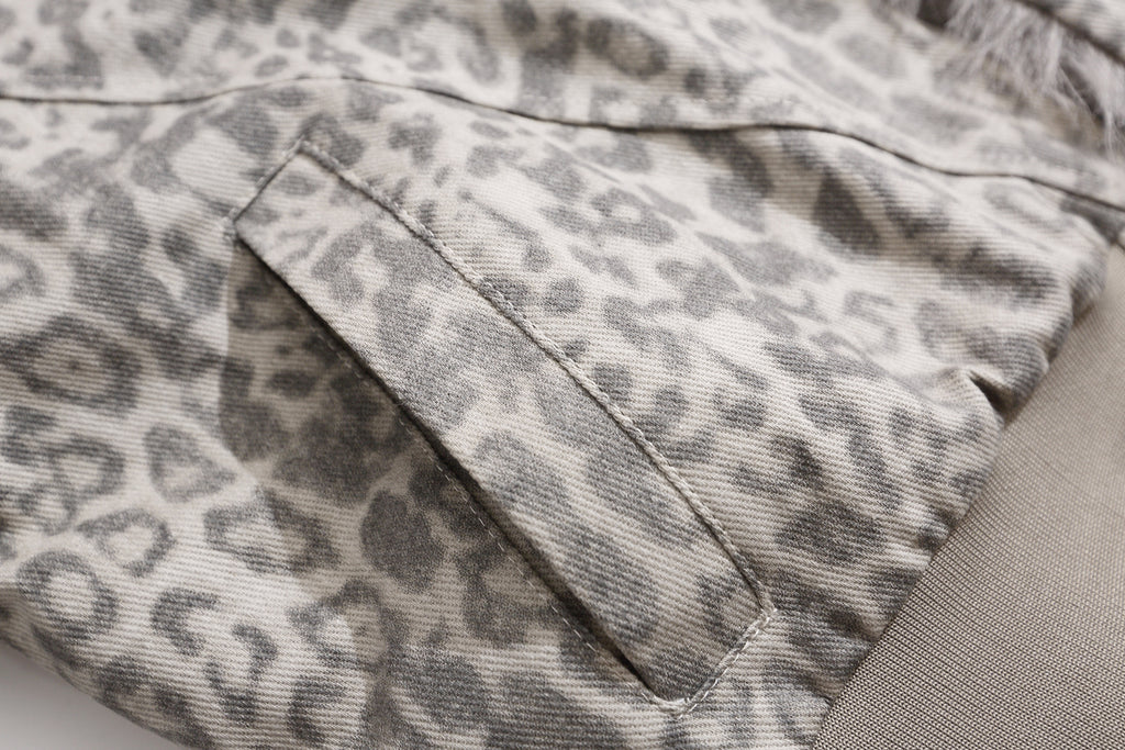 EAC–Leopard Faux Fur Collar Cropped Padded Jacket