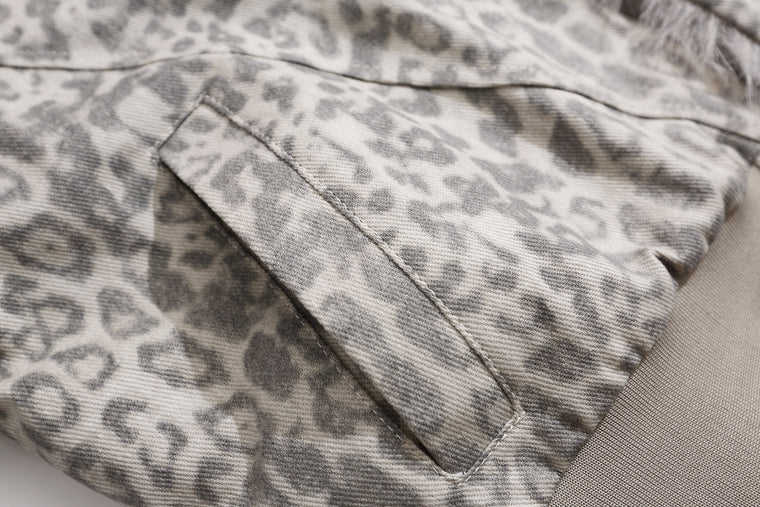 EAC–Leopard Faux Fur Collar Cropped Padded Jacket