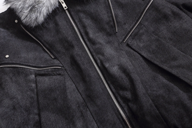 EAC–Faux Fur Collar Cropped Padded Jacket