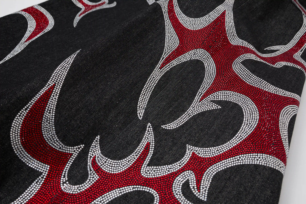 EAC–Graphic Rhinestone Wide-Leg Denim Jeans