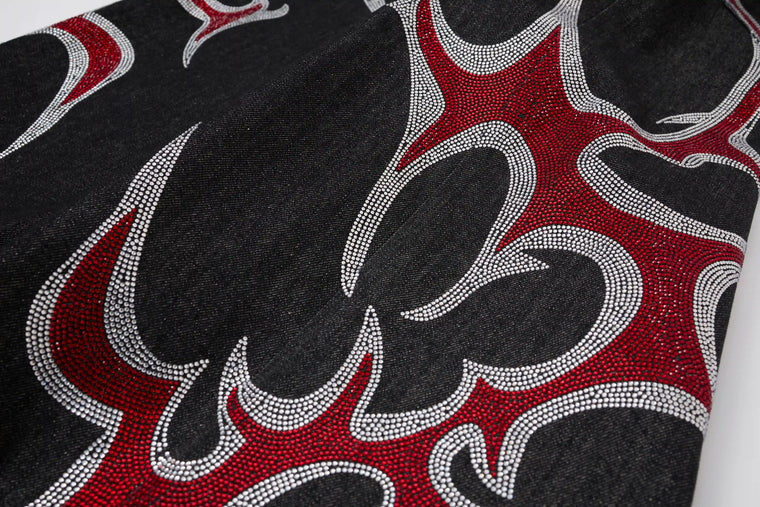 EAC–Graphic Rhinestone Wide-Leg Denim Jeans