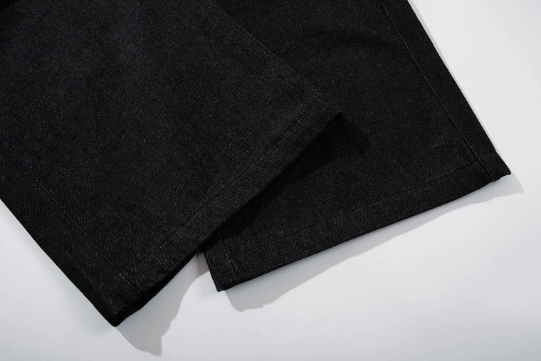 EAC–Dual-Waist Leather Panel Wide-Leg Jeans