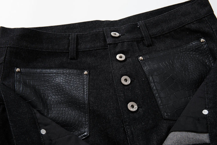 EAC–Dual-Waist Leather Panel Wide-Leg Jeans