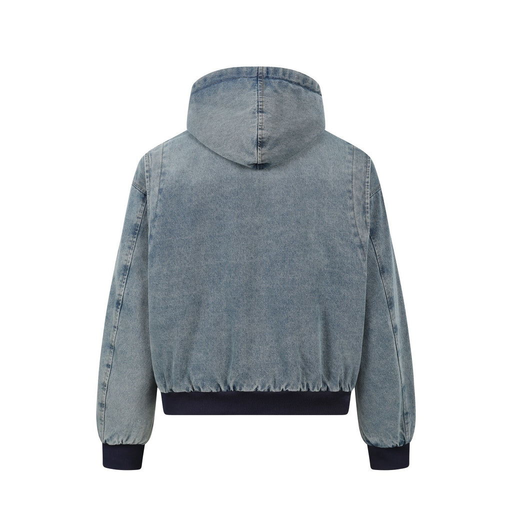 EAC–Vintage Wash Denim Jacket with Leopard Faux Fur Lining