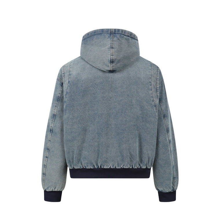 EAC–Vintage Wash Denim Jacket with Leopard Faux Fur Lining