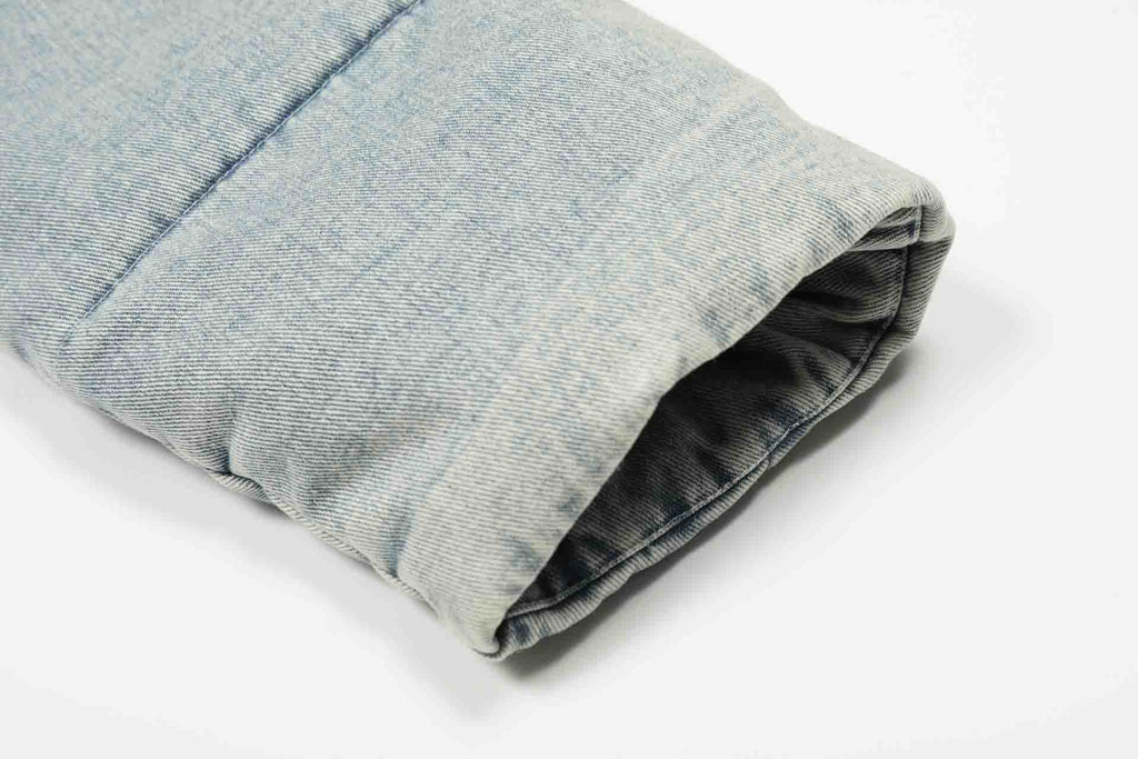 EAC–Denim Puffer Jacket with Fur Collar