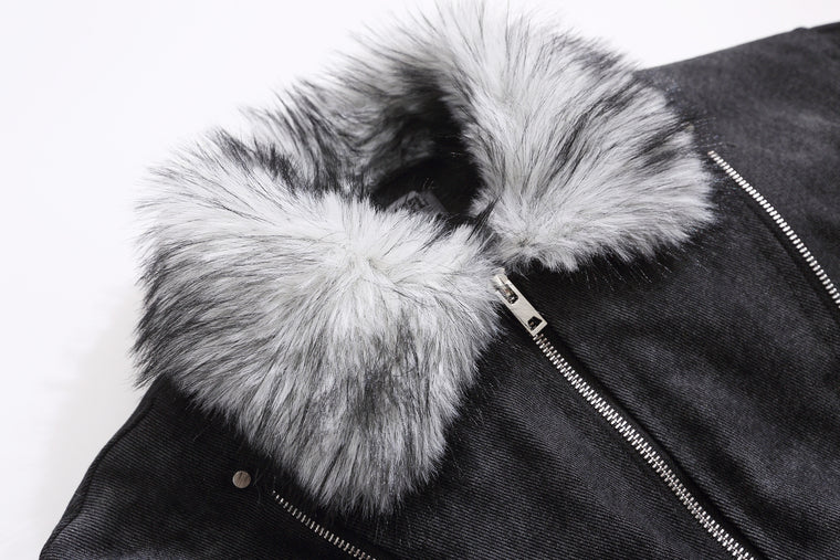 EAC–Faux Fur Collar Cropped Padded Jacket