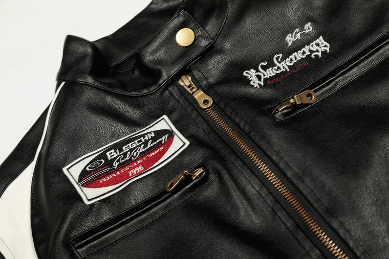 EAC – Contrast Panel Short Leather Jacket